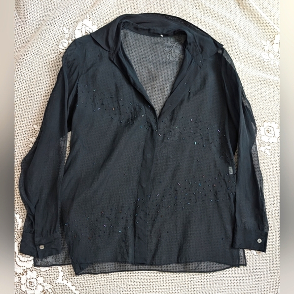 Vintage Organza Silk Sheer Beaded Y2K Blouse - Picture 5 of 7